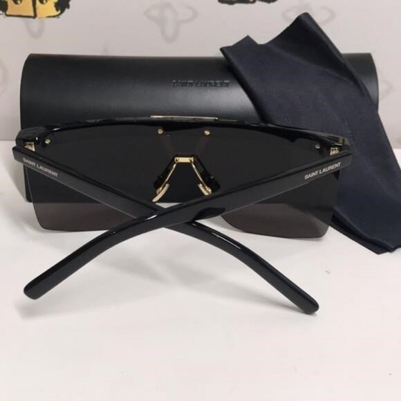 New Authentic Saint Laurent SL 537 Palace 001 – Black & Gold Shield Sunglasses - Picture 3 of 13